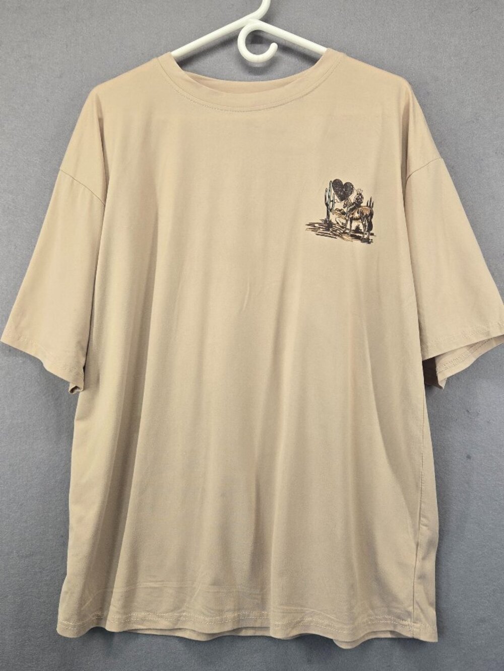 Shein Heart Like A Truck Graphic Oversized T-Shirt, Unisex, Tan, Medium